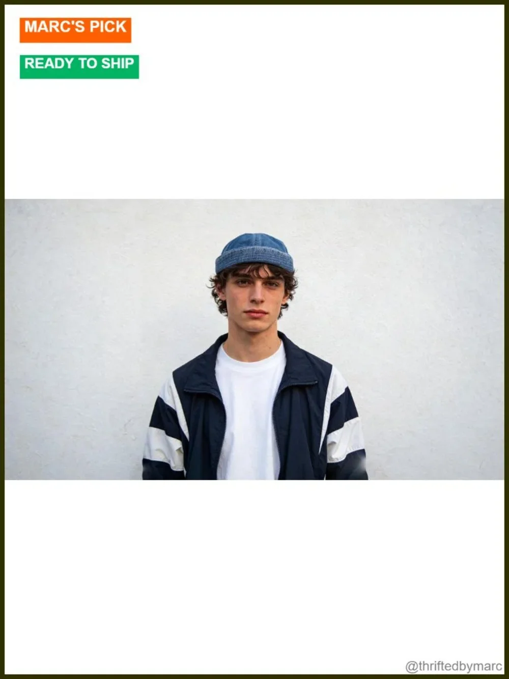 Denim Docker Beanie Skull Cap Rolled Cuff Harbour Hat Adjustable Metal Buckle